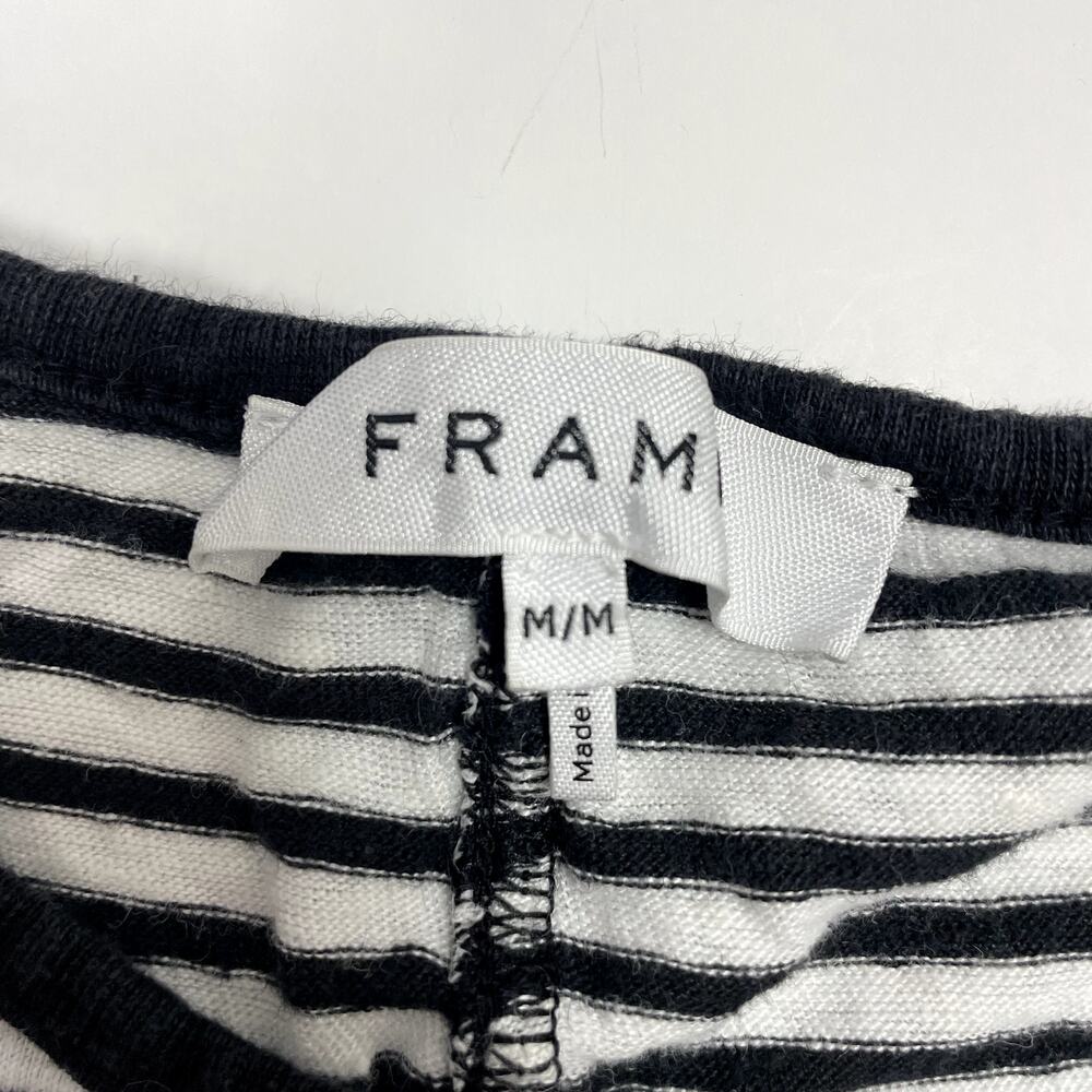 Frame Linen Classic Striped T-Shirt M Black White Crew Neck - Picture 6 of 15